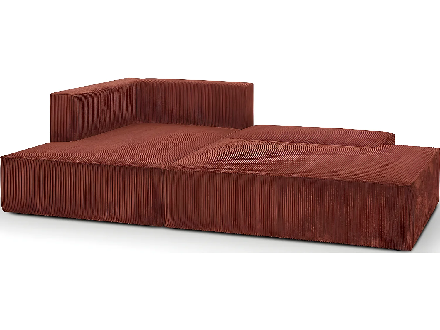 Canapé d'angle à gauche convertible 3 places avec coffre en velours côtelé rouille - Barani