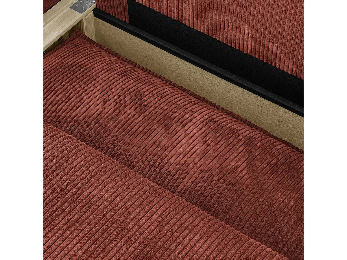 Canapé d'angle à gauche convertible 3 places avec coffre en velours côtelé rouille - Barani