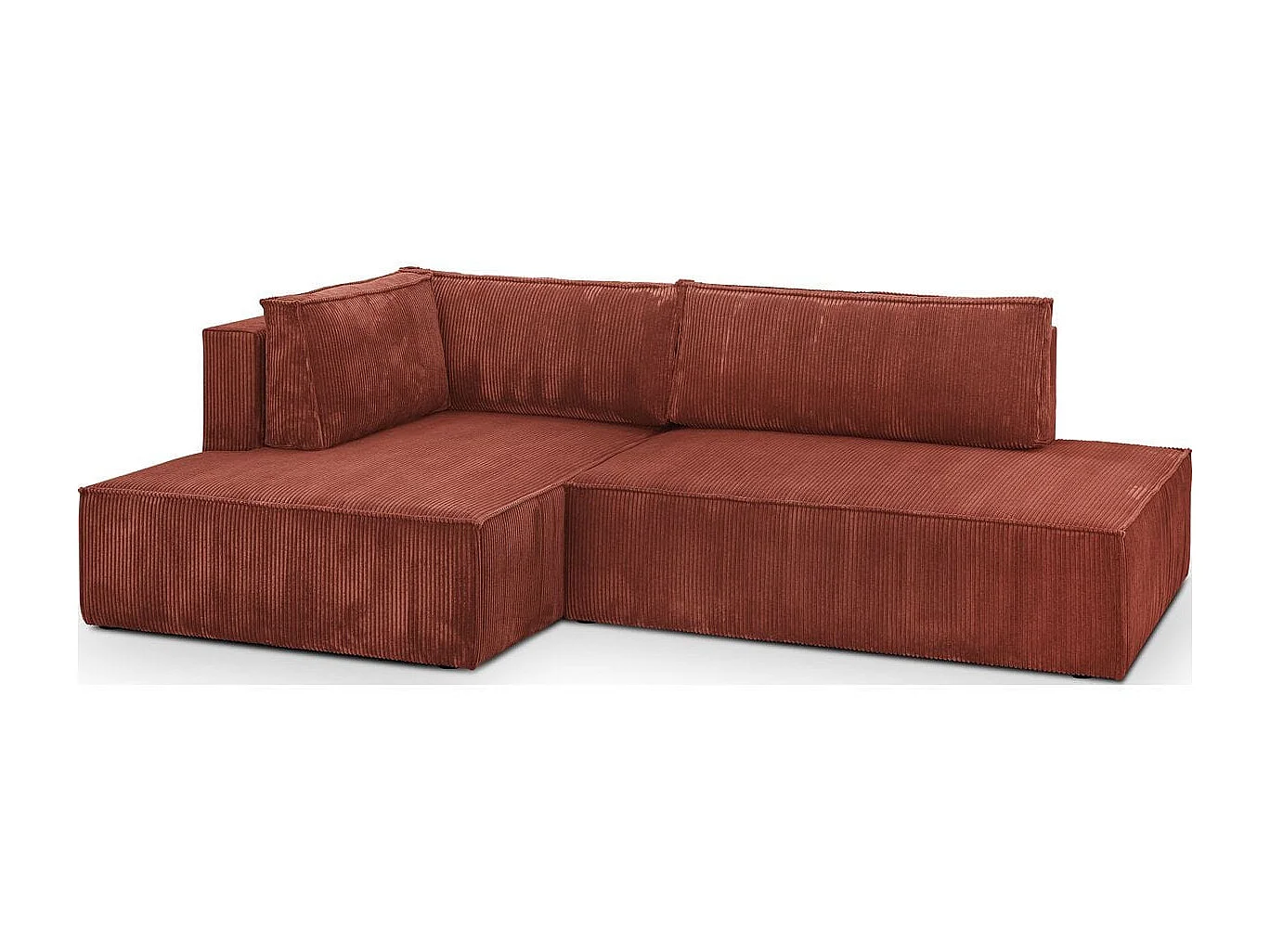 Canapé d'angle à gauche convertible 3 places avec coffre en velours côtelé rouille - Barani