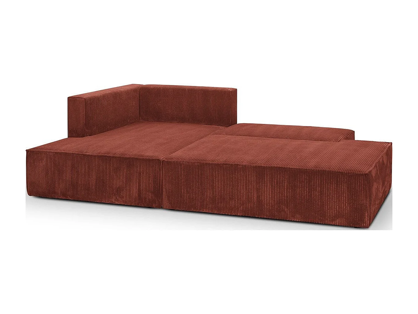 Canapé d'angle à gauche convertible 3 places avec coffre en velours côtelé rouille - Barani