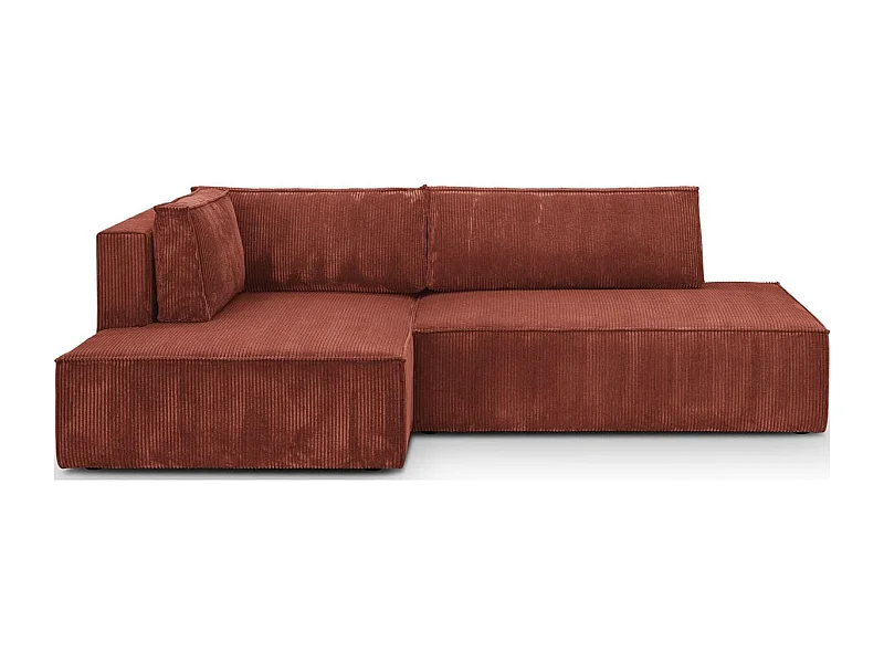 Canapé d'angle à gauche convertible 3 places avec coffre en velours côtelé rouille - Barani
