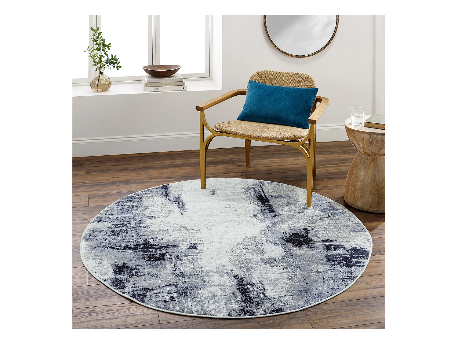Rond Modern Abstract Tapijt - Blauw/Grijs - Ø 160cm - GIULIA
