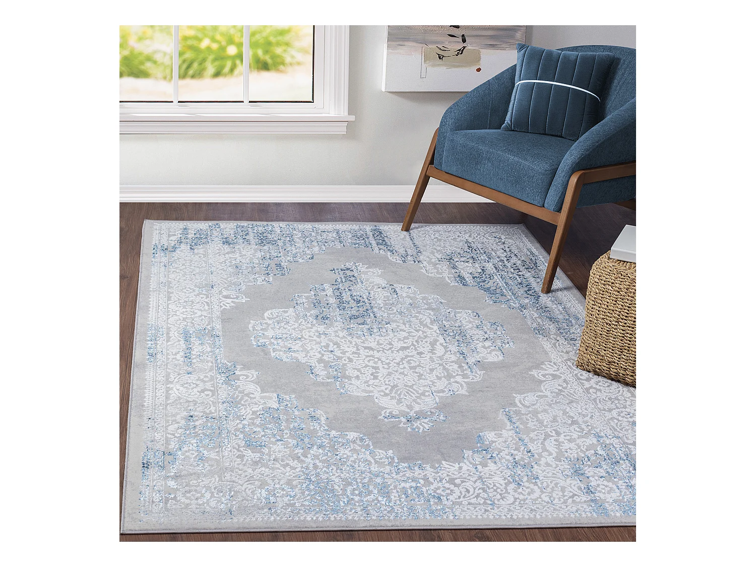 Alfombra Vintage Oriental - Marfil/Azul/Gris - 200x275cm - ELIN