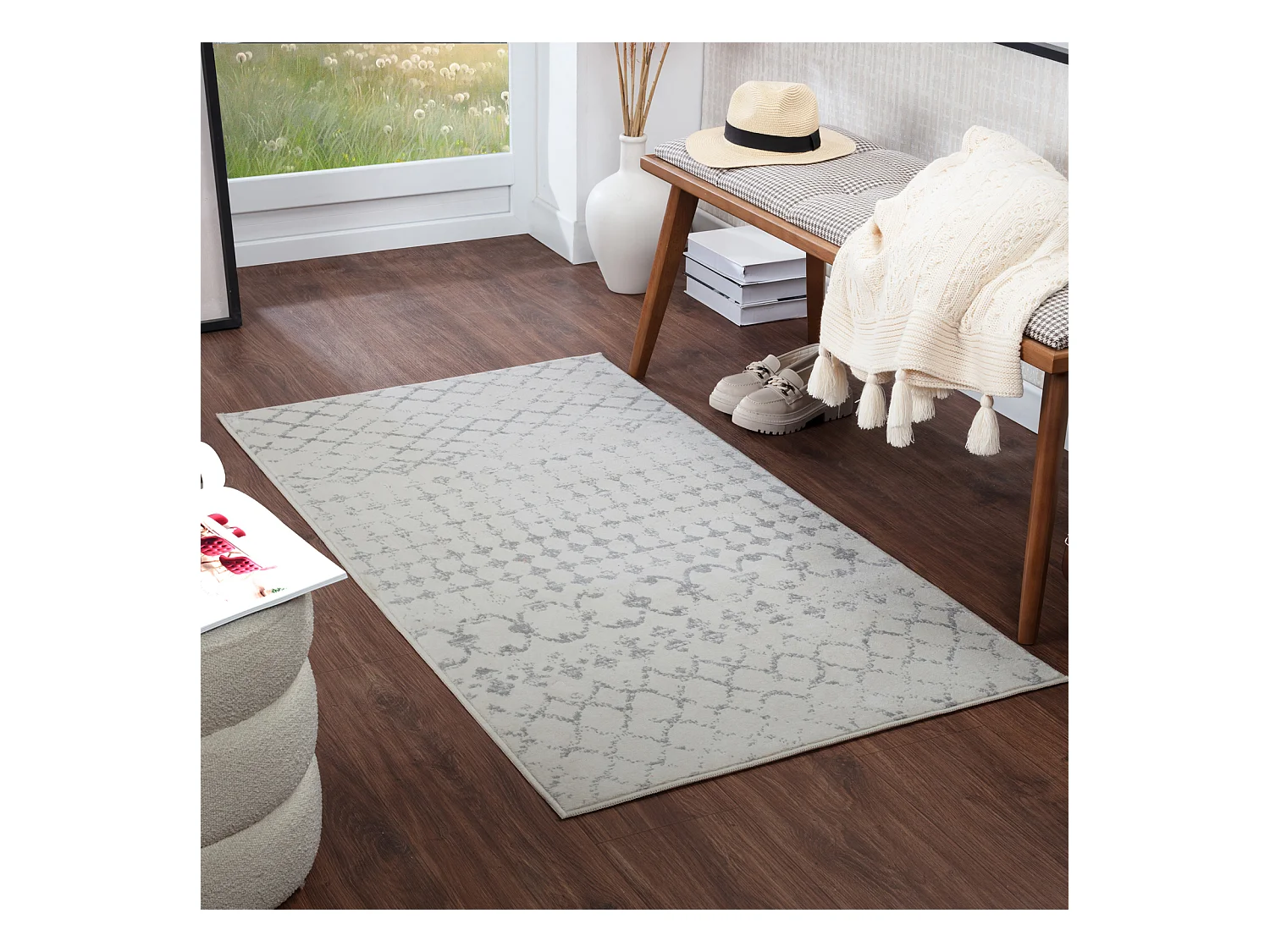 Berber Etnisch Tapijt - Wit/Grijs - 80x150cm - SOFIA