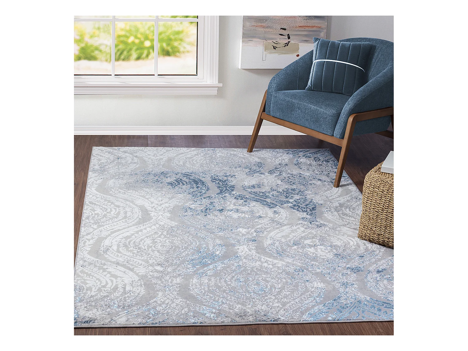 Vintage Orientalischer Teppich - Elfenbein/Blau/Grau - 120x170cm - INGRID