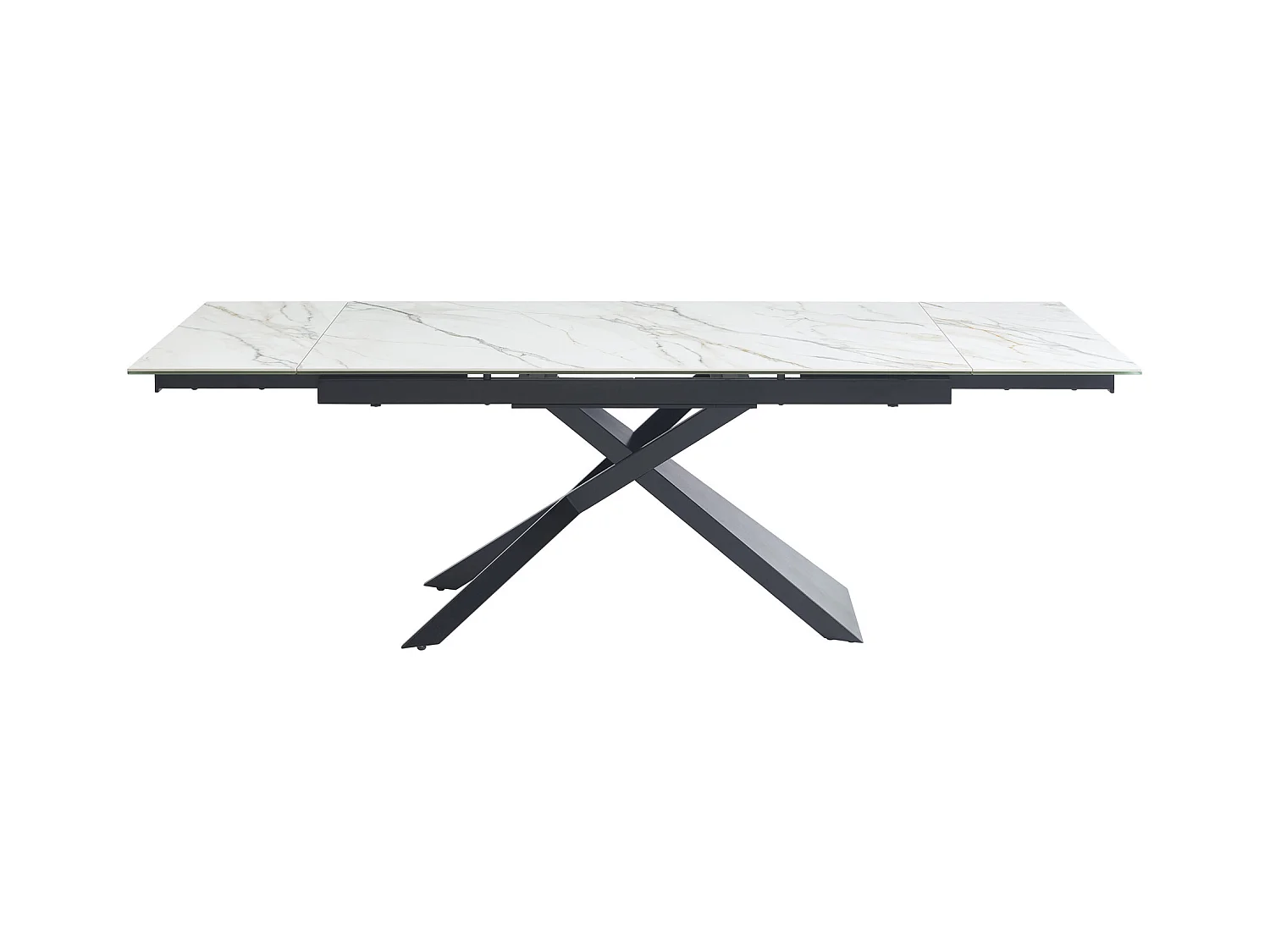 Esstisch ausziehbar - 6 bis 10 Personen - Keramik , Sicherheitsglas & Metall - Marmor-Optik Weiß & Schwarz - LUMIEL