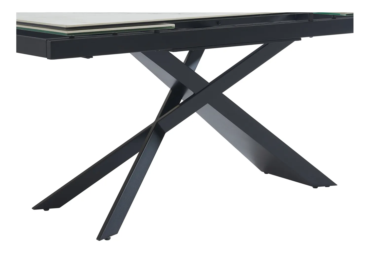 Uitschuifbare eettafel voor 6-10 personen in keramiek, gehard glas en metaal - Witte marmerlook en zwart - LUMIEL