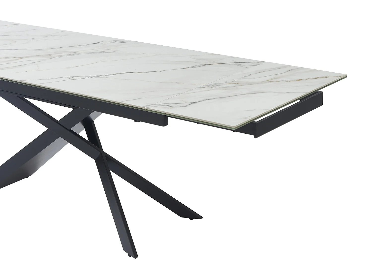 Table à manger extensible 6 à 10 personnes en céramique, verre trempé et métal - Effet marbre blanc et Noir - LUMIEL de Maison Céphy