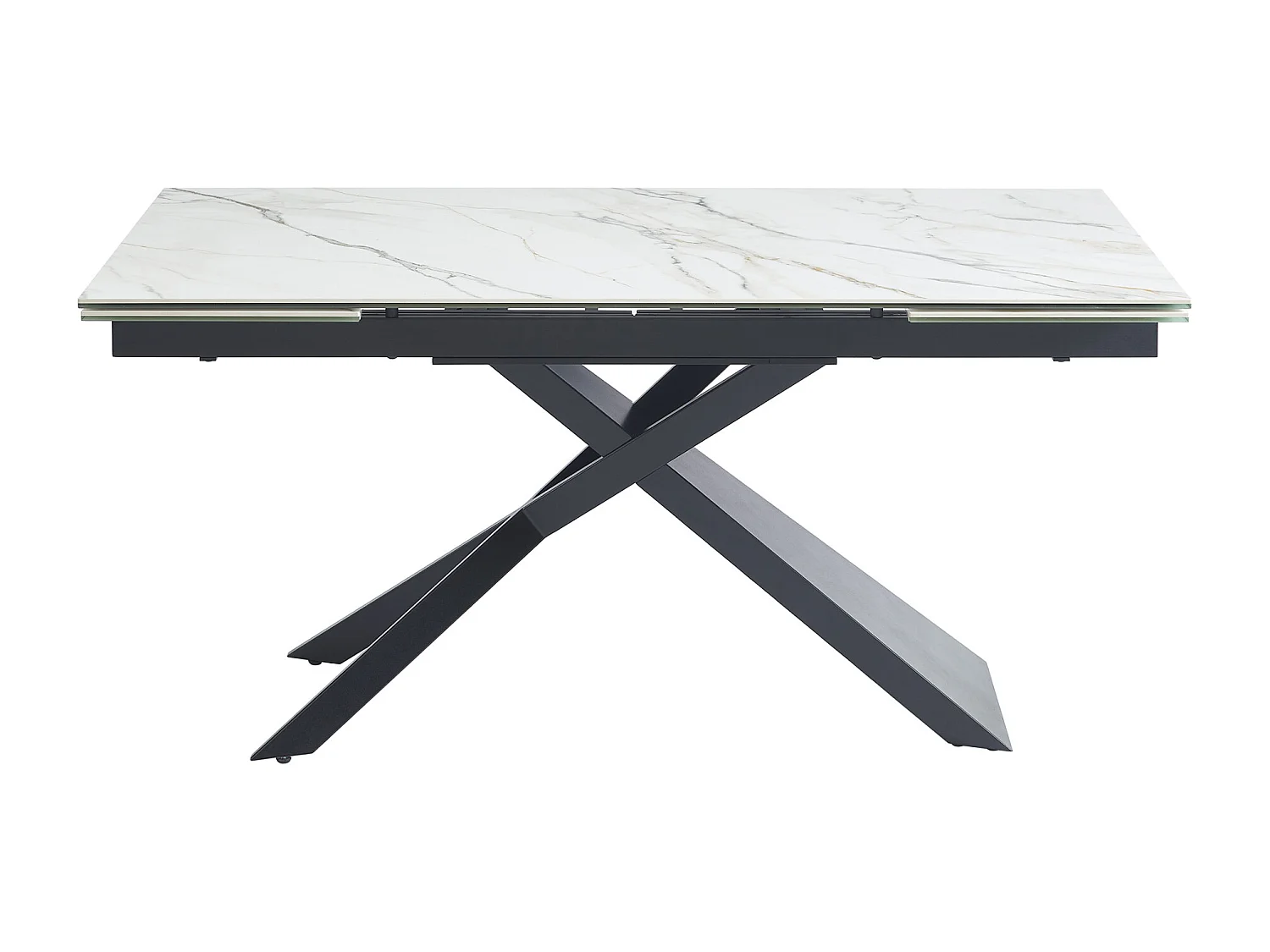 Table à manger extensible 6 à 10 personnes en céramique, verre trempé et métal - Effet marbre blanc et Noir - LUMIEL de Maison Céphy