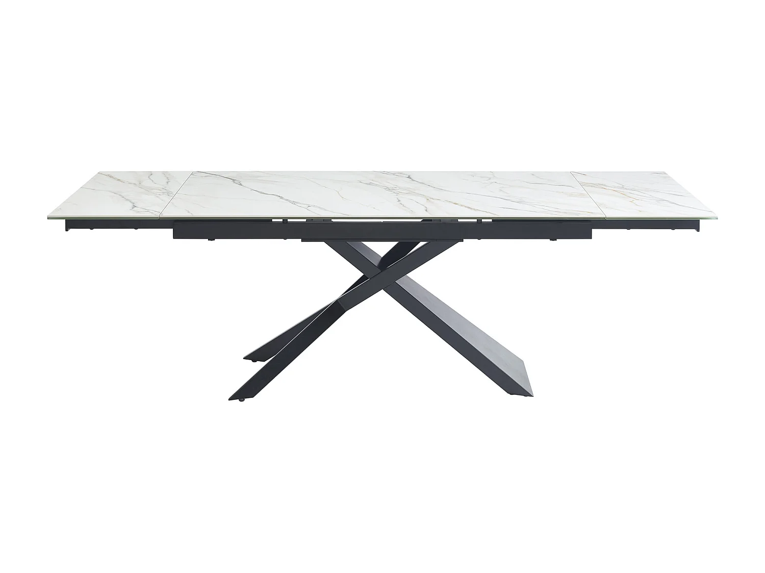 Table à manger extensible 6 à 10 personnes en céramique, verre trempé et métal - Effet marbre blanc et Noir - LUMIEL de Maison Céphy