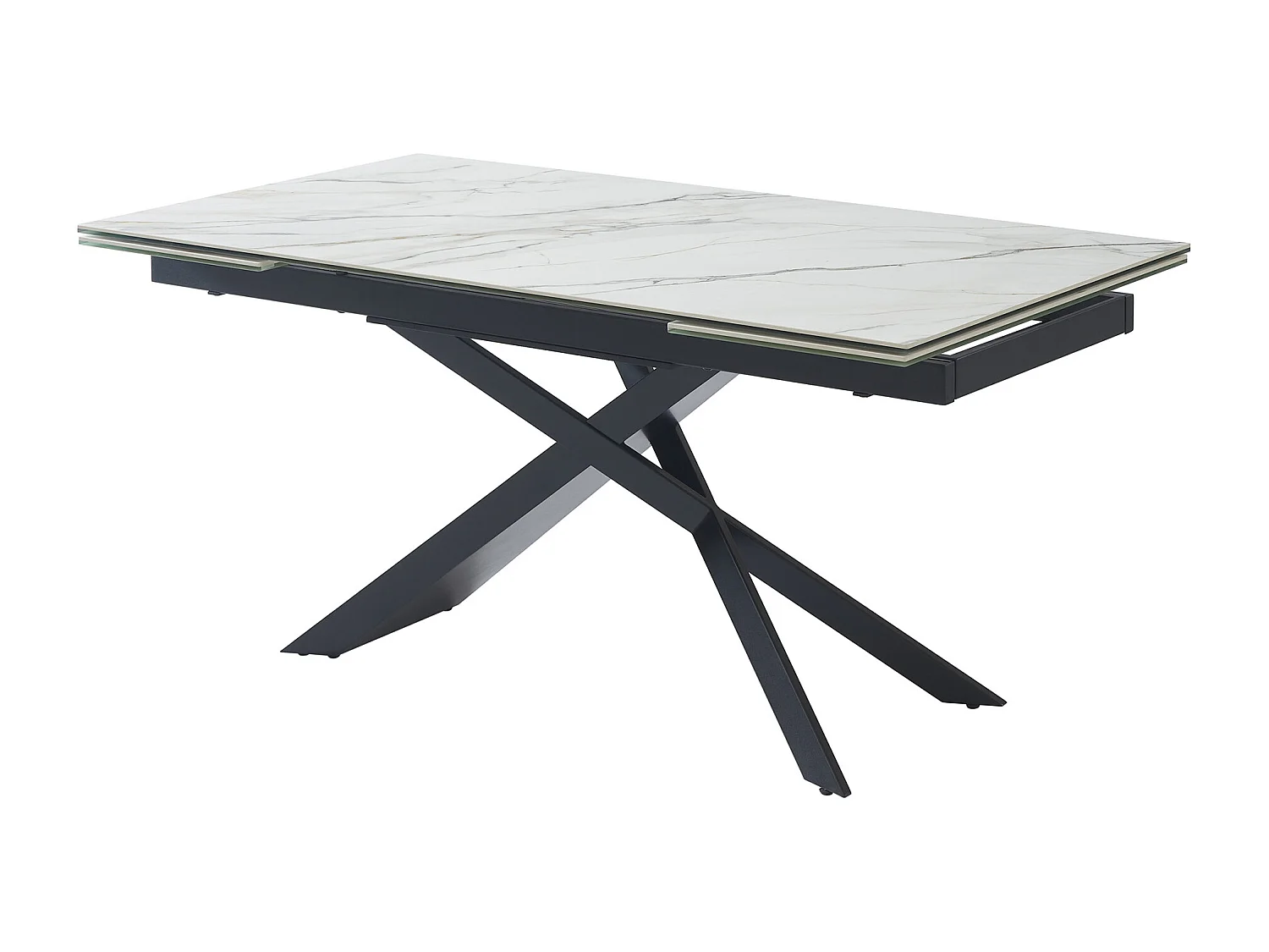 Table à manger extensible 6 à 10 personnes en céramique, verre trempé et métal - Effet marbre blanc et Noir - LUMIEL de Maison Céphy
