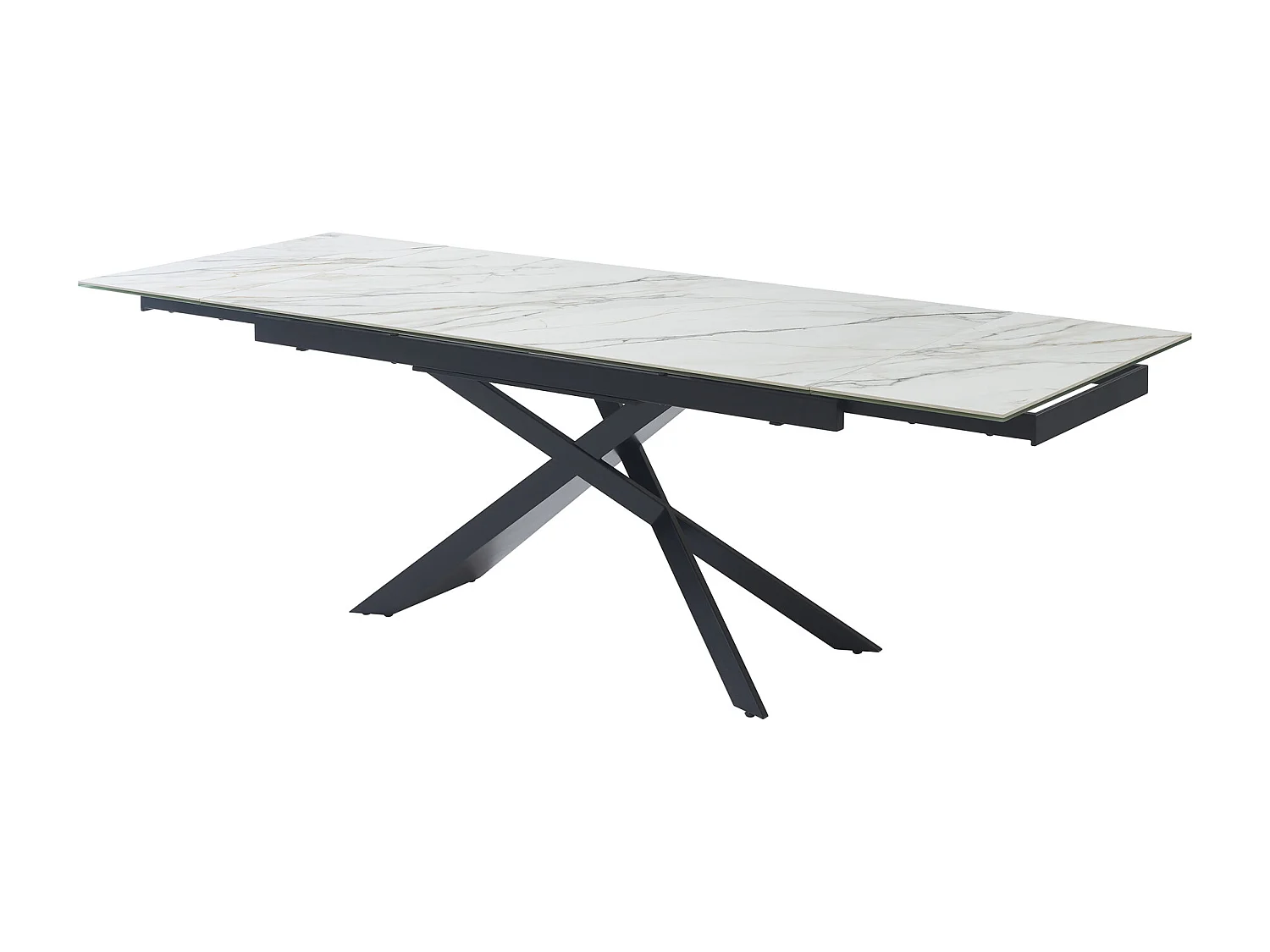 Table à manger extensible 6 à 10 personnes en céramique, verre trempé et métal - Effet marbre blanc et Noir - LUMIEL de Maison Céphy
