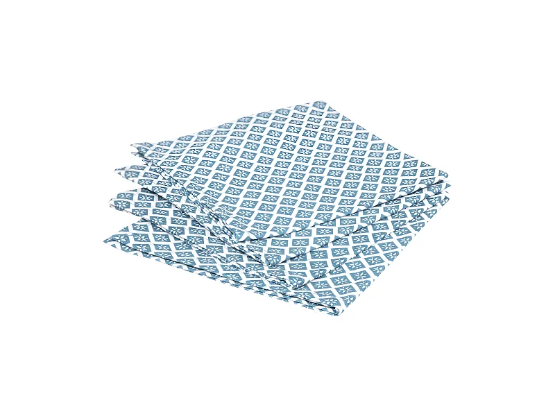 Lot de 4 Serviettes de table en Coton Bleu imprimé Tikal 40 x 40 cm
