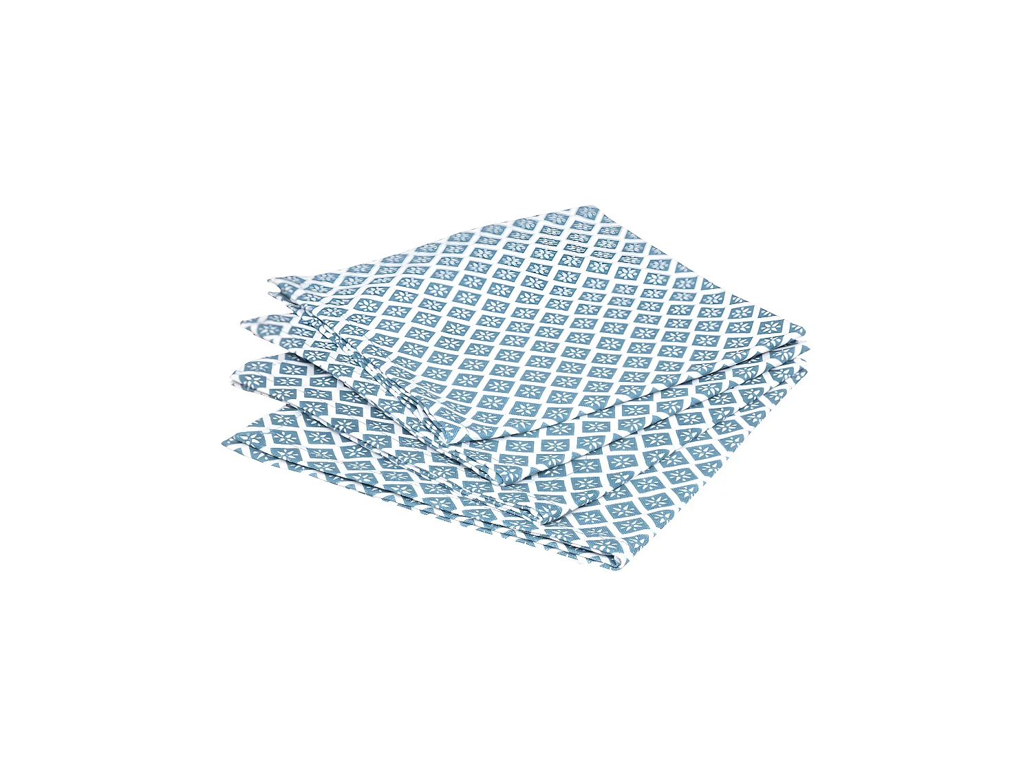 Lot de 4 Serviettes de table en Coton Bleu imprimé Tikal 40 x 40 cm