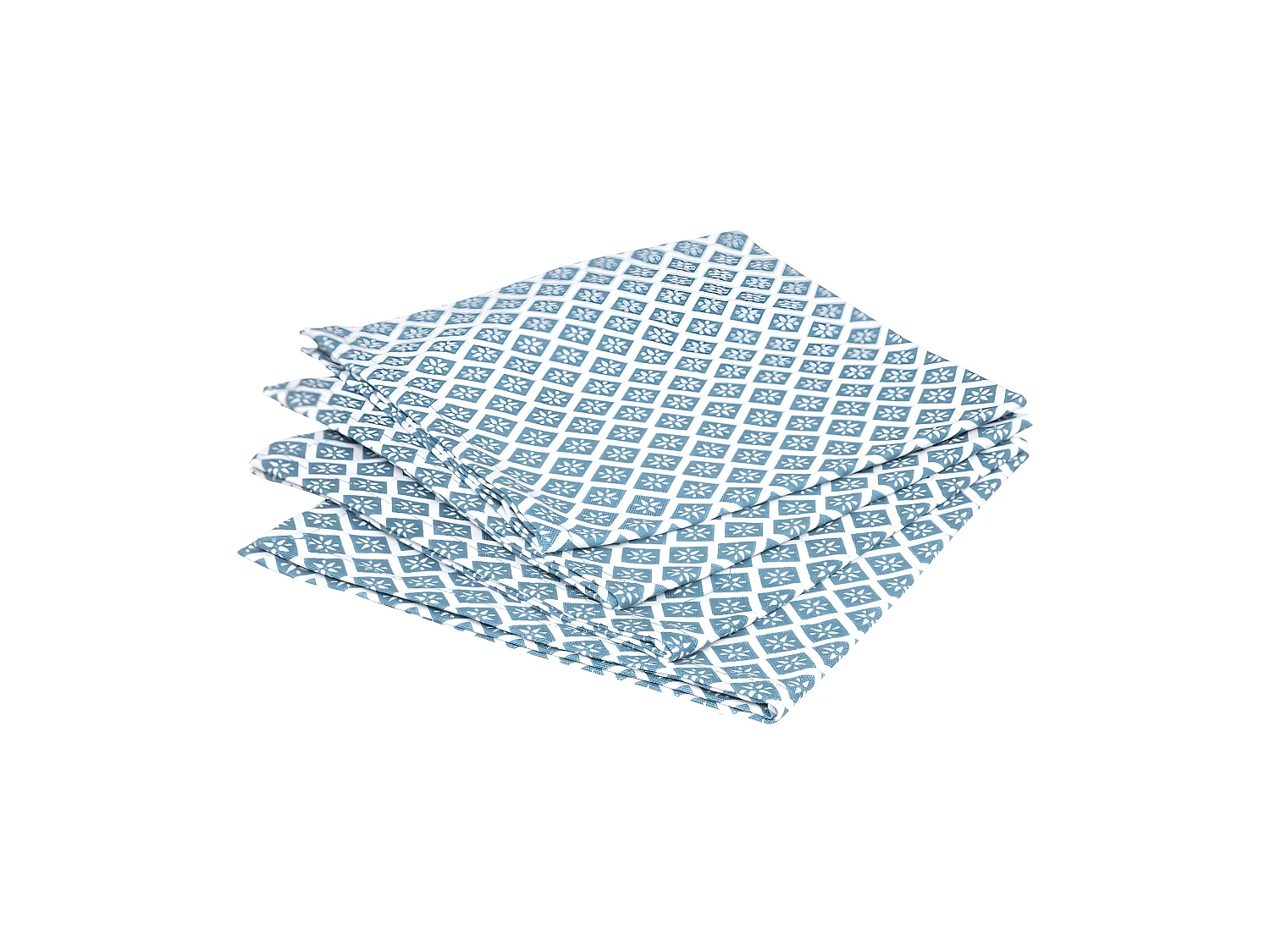 Lot de 4 Serviettes de table en Coton Bleu imprimé Tikal 40 x 40 cm