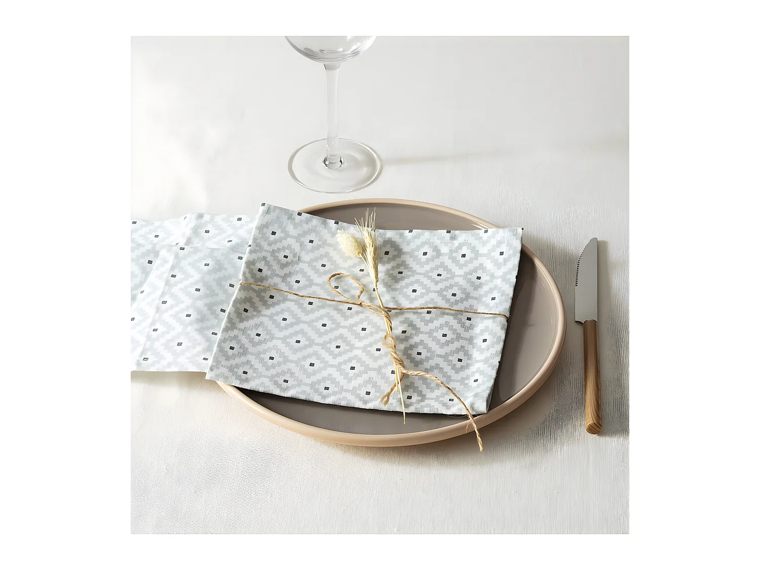 Lot de 4 Serviettes de table en Coton Gris imprimé Etnik 40 x 40 cm