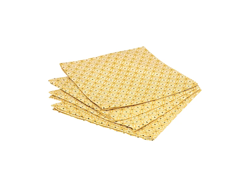 Lot de 4 Serviettes de table en Coton Ocre imprimé Paty 40 x 40 cm