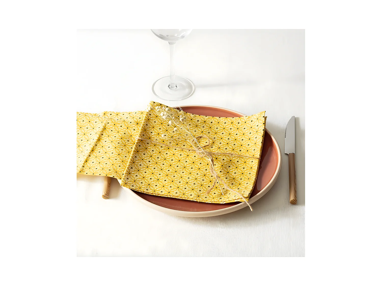 Lot de 4 Serviettes de table en Coton Ocre imprimé Paty 40 x 40 cm