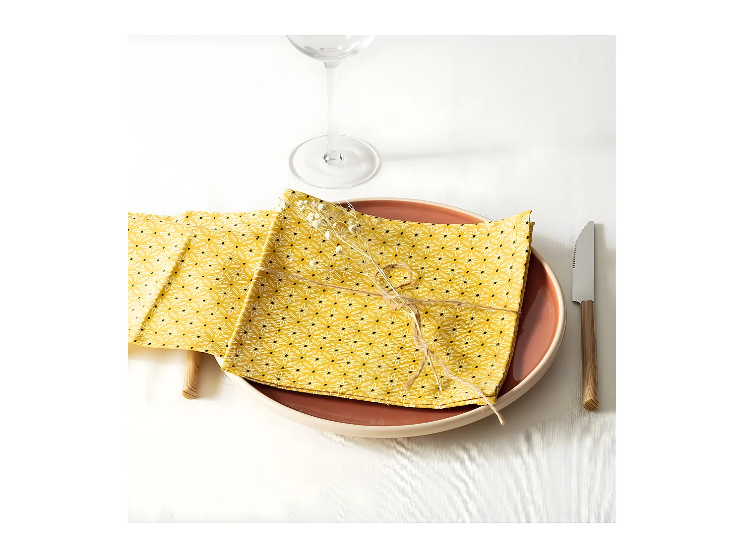 Lot de 4 Serviettes de table en Coton Ocre imprimé Paty 40 x 40 cm