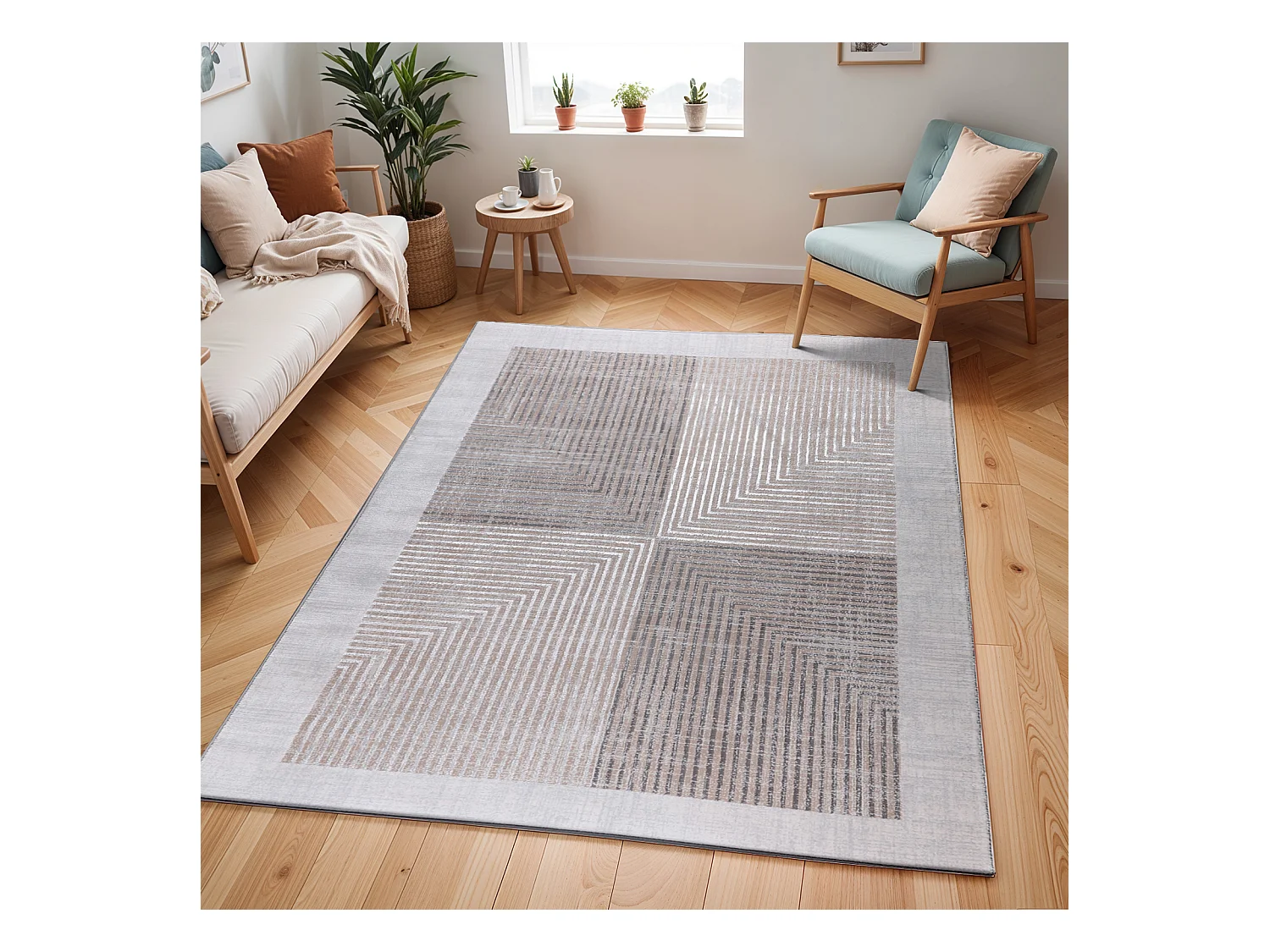 Tapis Scandinave Bohème - Gris/Beige - 160x213cm - AITANA