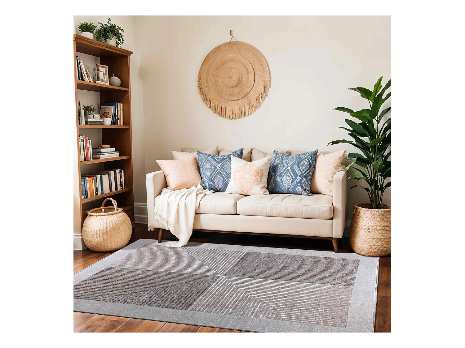 Tapis Scandinave Bohème - Gris/Beige - 160x213cm - AITANA