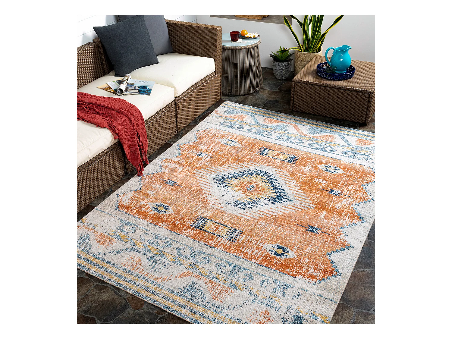 Alfombra Exterior/Interior - Rojo/Azul - 200x275cm - NAWEL