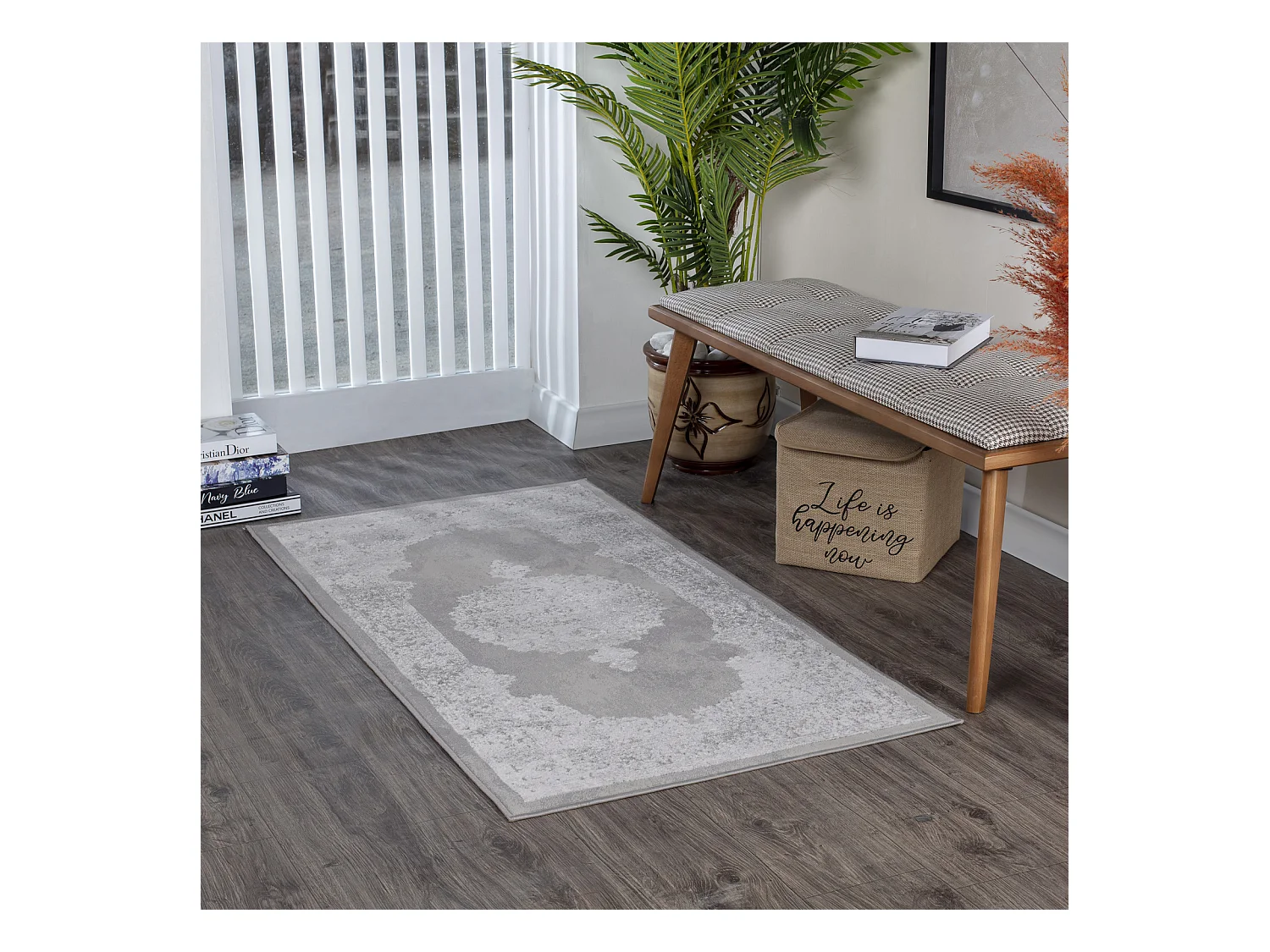 Tapis Vintage Oriental - Blanc/Gris - 80x150cm - DEFNE