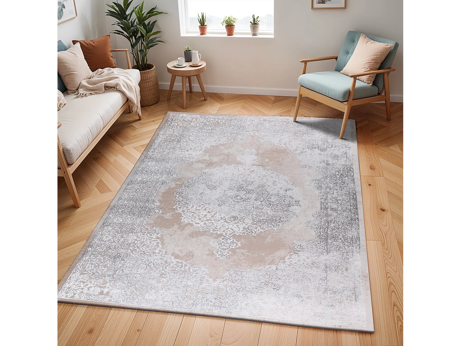 Tapis Vintage Oriental - Beige/Gris - 200x275cm - DEFNE