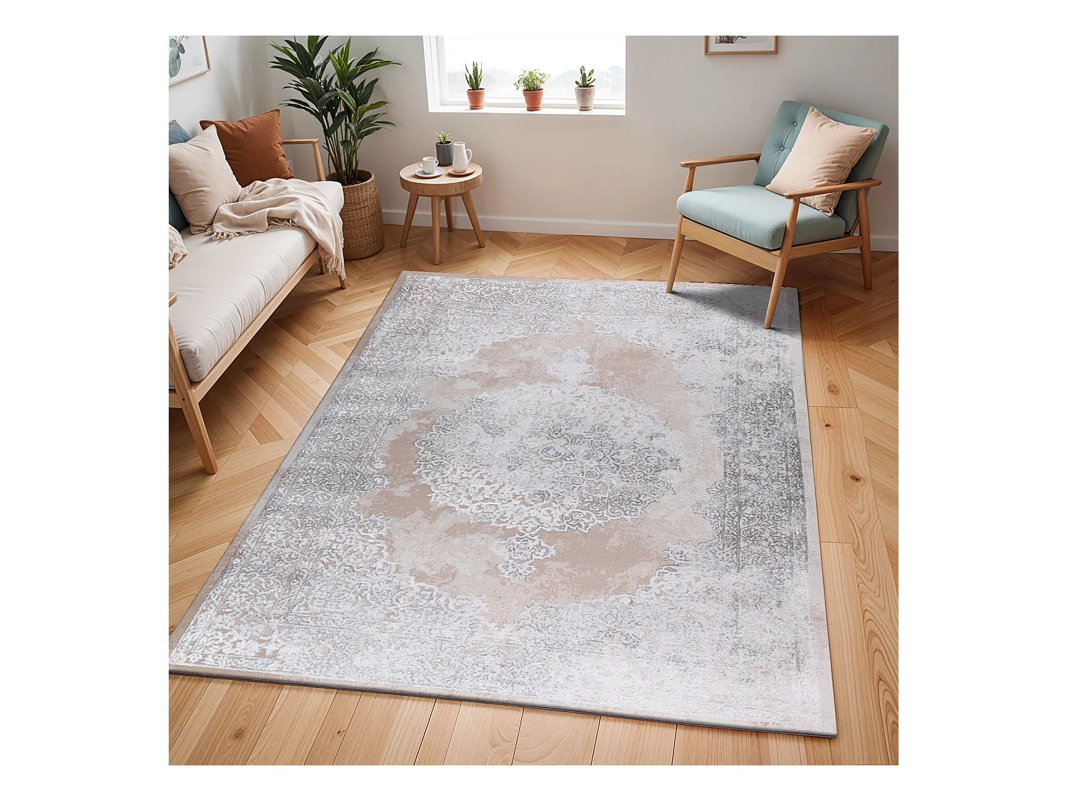 Vintage Oosters Tapijt - Beige/Wit - 160x213cm - DEFNE