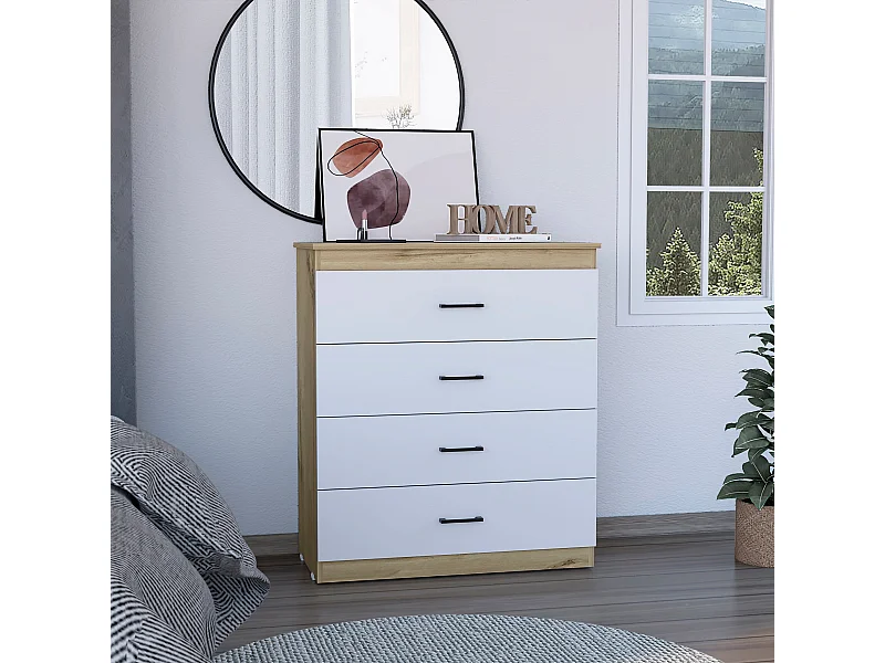 CHEFFFORMENT 4 tiroirs éther 92 cm à x 80 cm et x 40 cm P, blanc / dune