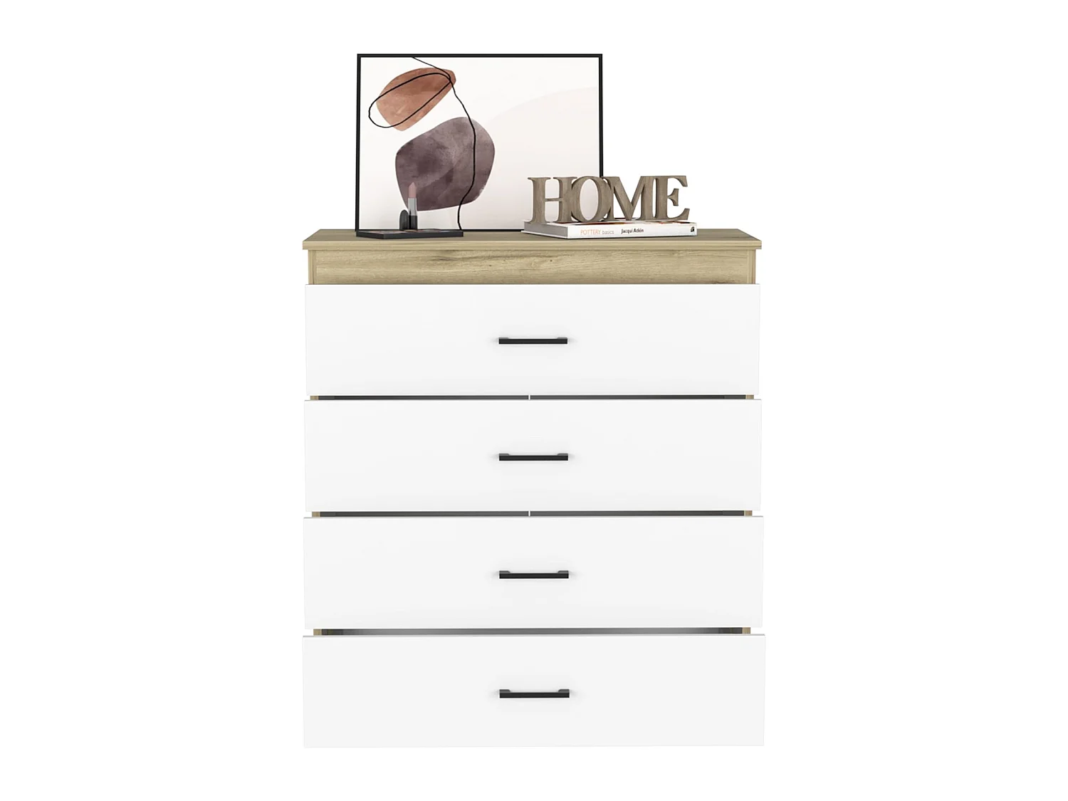 TUHOME CONCEPT Cómoda Eter de 80 cm, blanco y roble arena