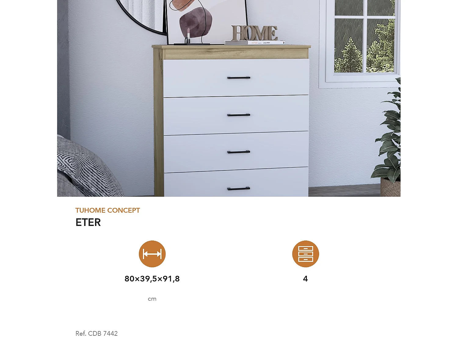 TUHOME CONCEPT Cómoda Eter de 80 cm, blanco y roble arena