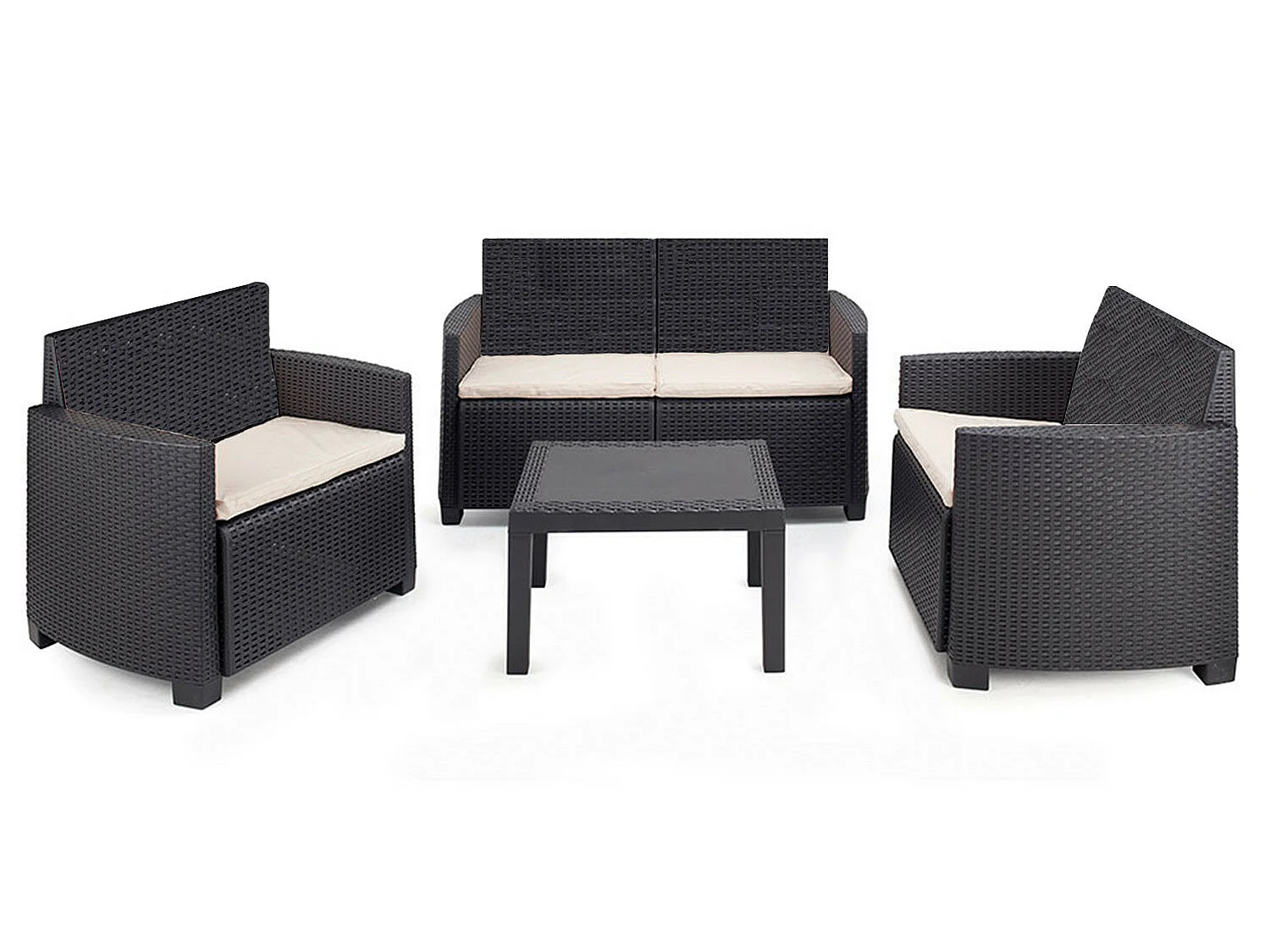 Ensemble de jardin Table carrée et 3 fauteuils avec coussins Arena Anthracite Progarden