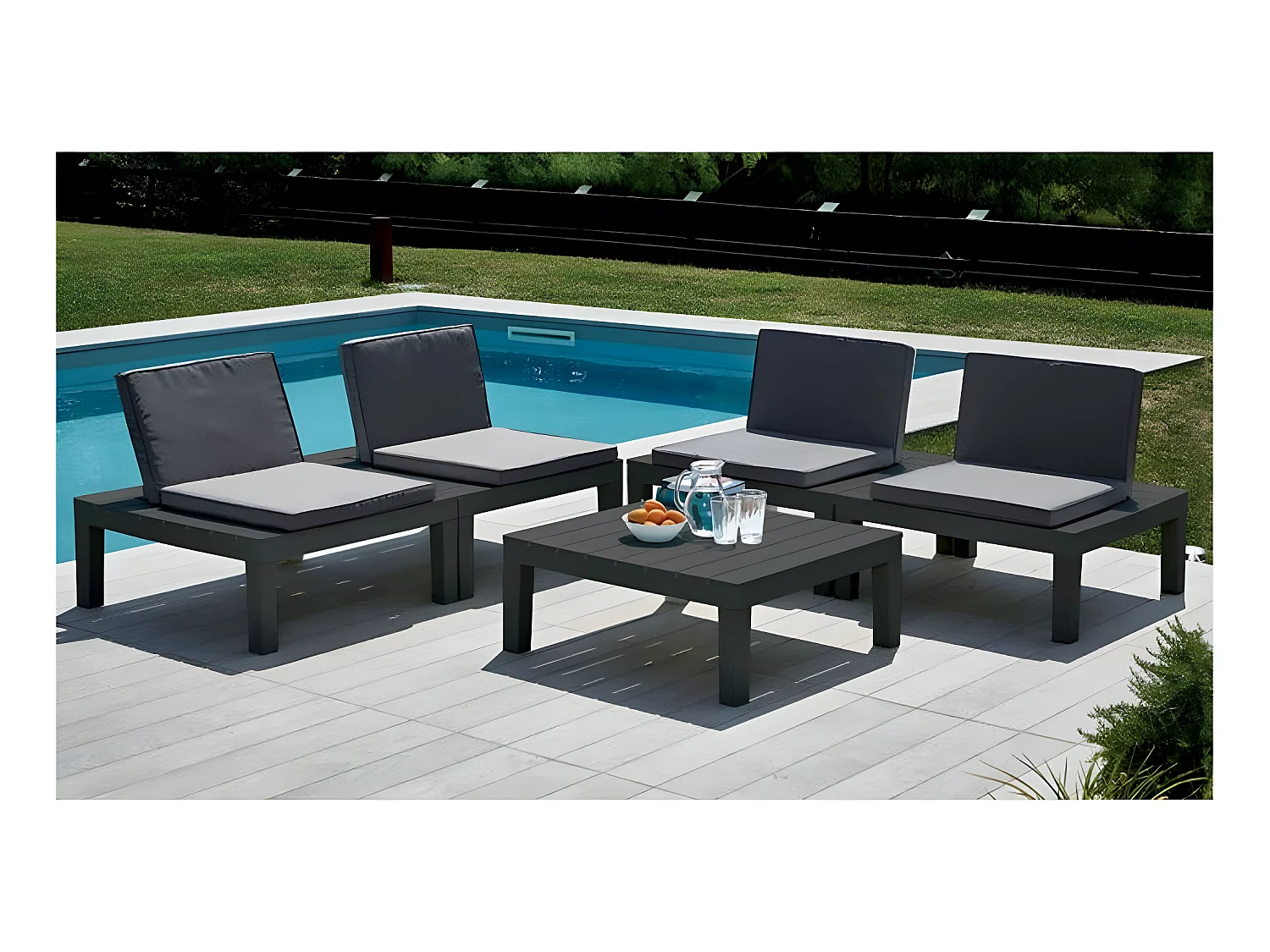 Ensemble de jardin Table et 4 bancs avec coussins Api Progarden