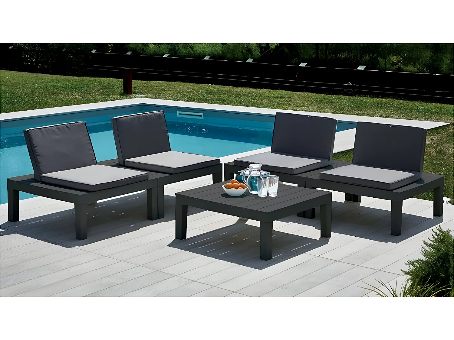Ensemble de jardin Table et 4 bancs avec coussins Api Progarden