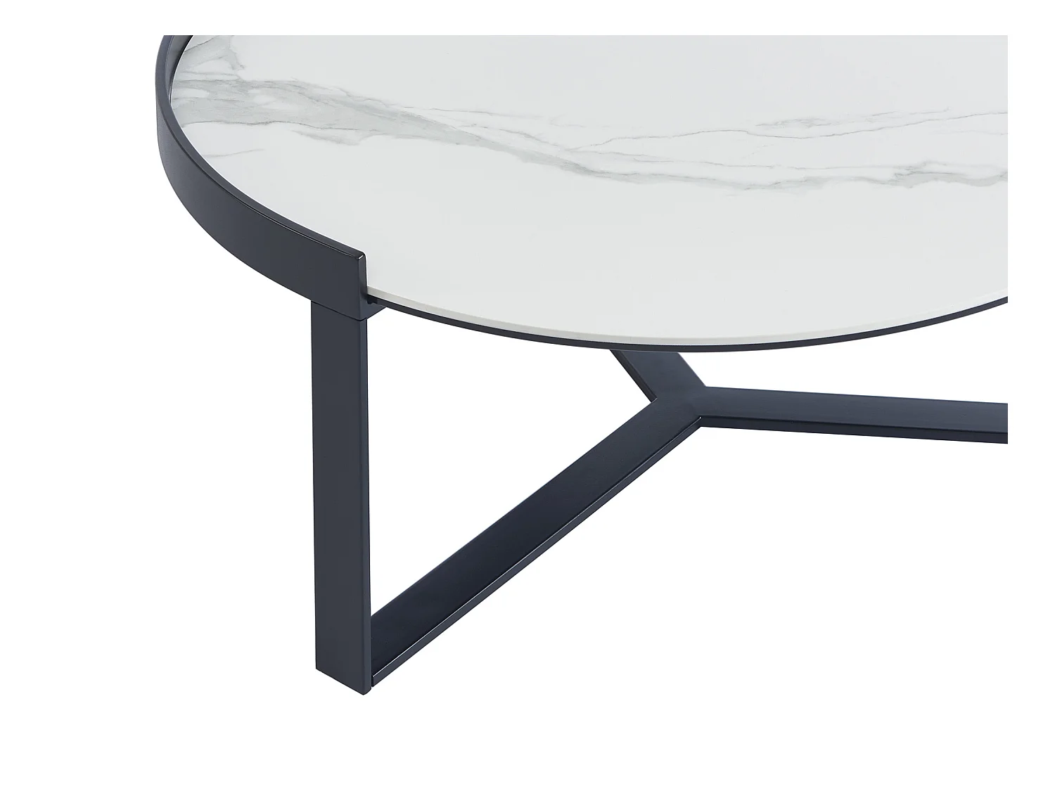 Mesas de centro apilables de vidrio templado ahumado, cerámica y metal - Efecto mármol blanco y negro - ZERILA