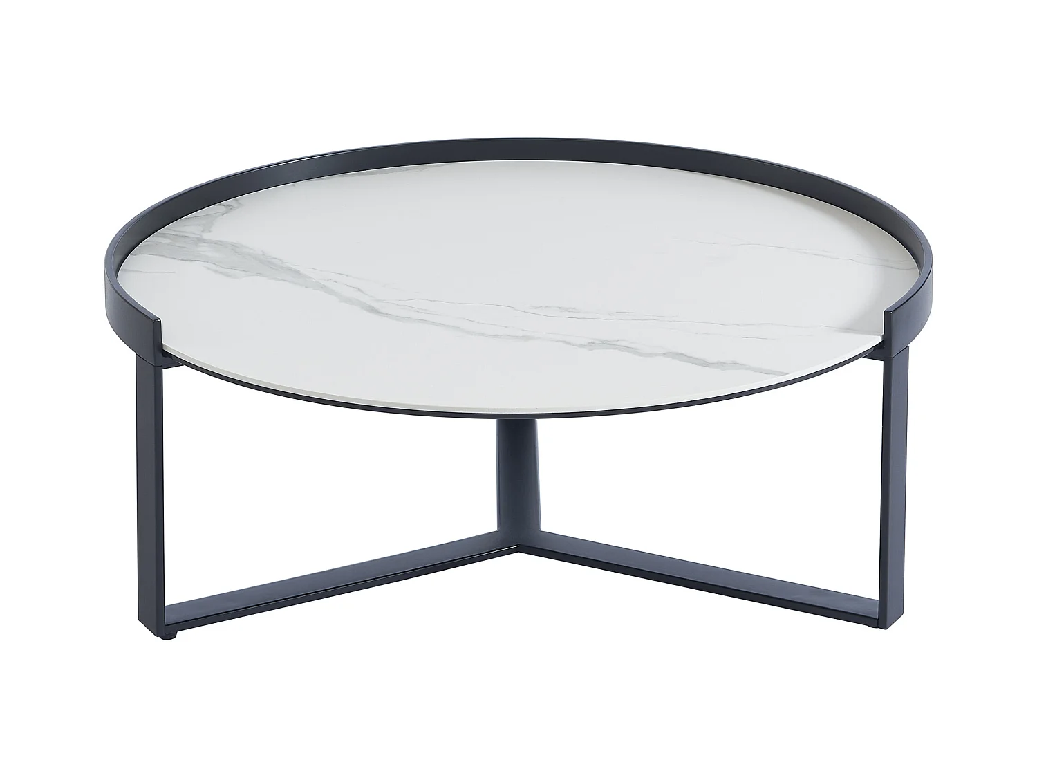 Mesas de centro apilables de vidrio templado ahumado, cerámica y metal - Efecto mármol blanco y negro - ZERILA