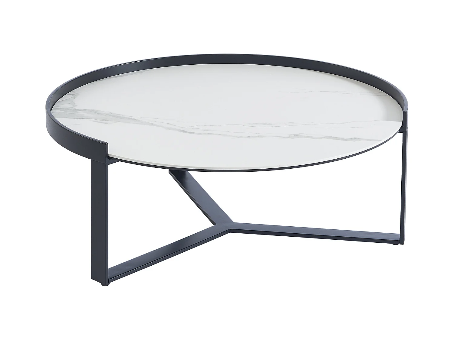 Mesas de centro apilables de vidrio templado ahumado, cerámica y metal - Efecto mármol blanco y negro - ZERILA