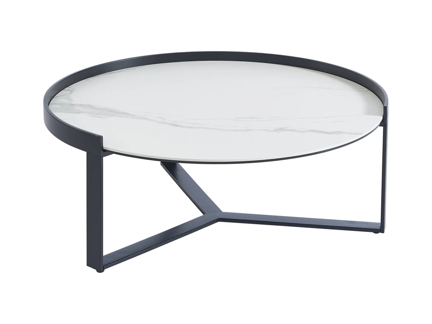 Tables basses gigognes en verre trempé fumé, céramique et métal - Effet marbre blanc et Noir - ZERILA de Maison Céphy
