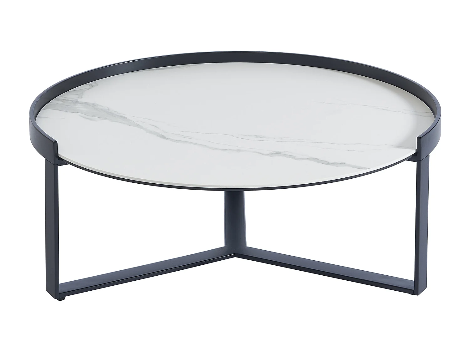 Tables basses gigognes en verre trempé fumé, céramique et métal - Effet marbre blanc et Noir - ZERILA de Maison Céphy