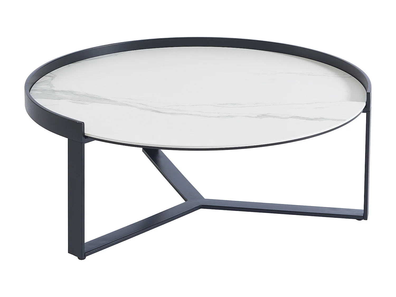 Tables basses gigognes en verre trempé fumé, céramique et métal - Effet marbre blanc et Noir - ZERILA de Maison Céphy