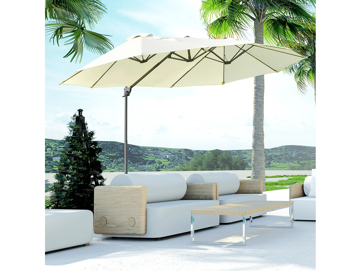 Sombrilla doble crema 270x440x250cm Outsunny