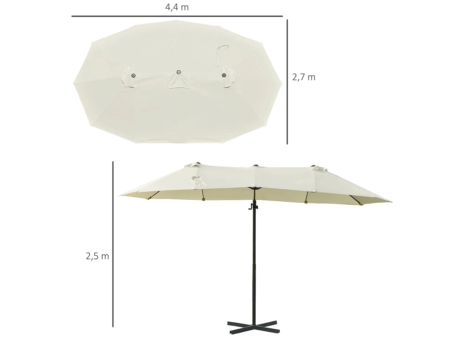 Sombrilla doble crema 270x440x250cm Outsunny