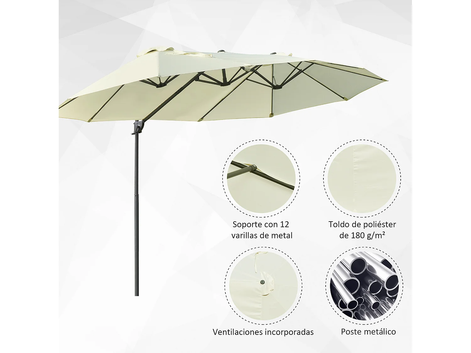 Sombrilla doble crema 270x440x250cm Outsunny