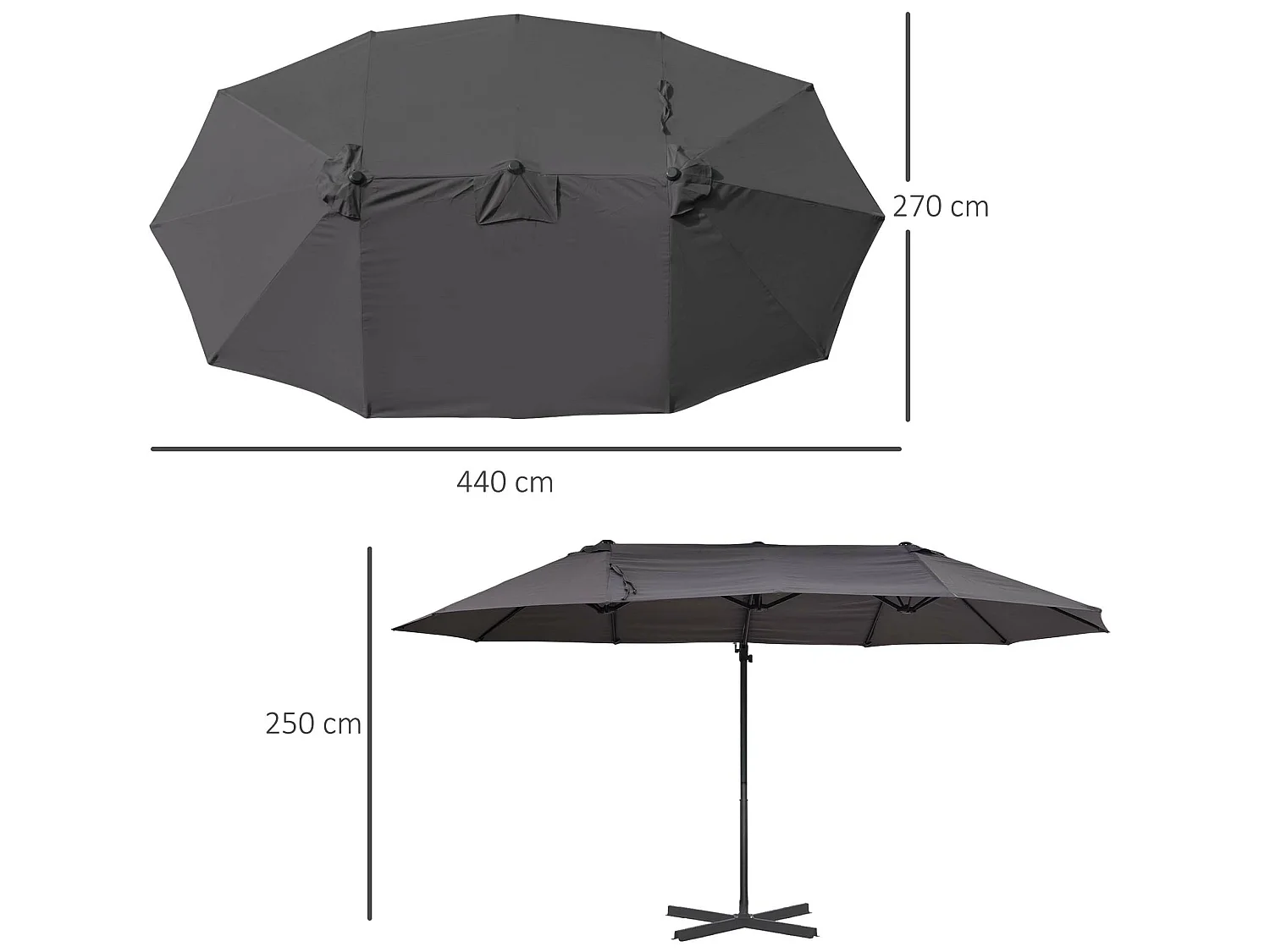 Sombrilla doble gris 270x440x250cm Outsunny