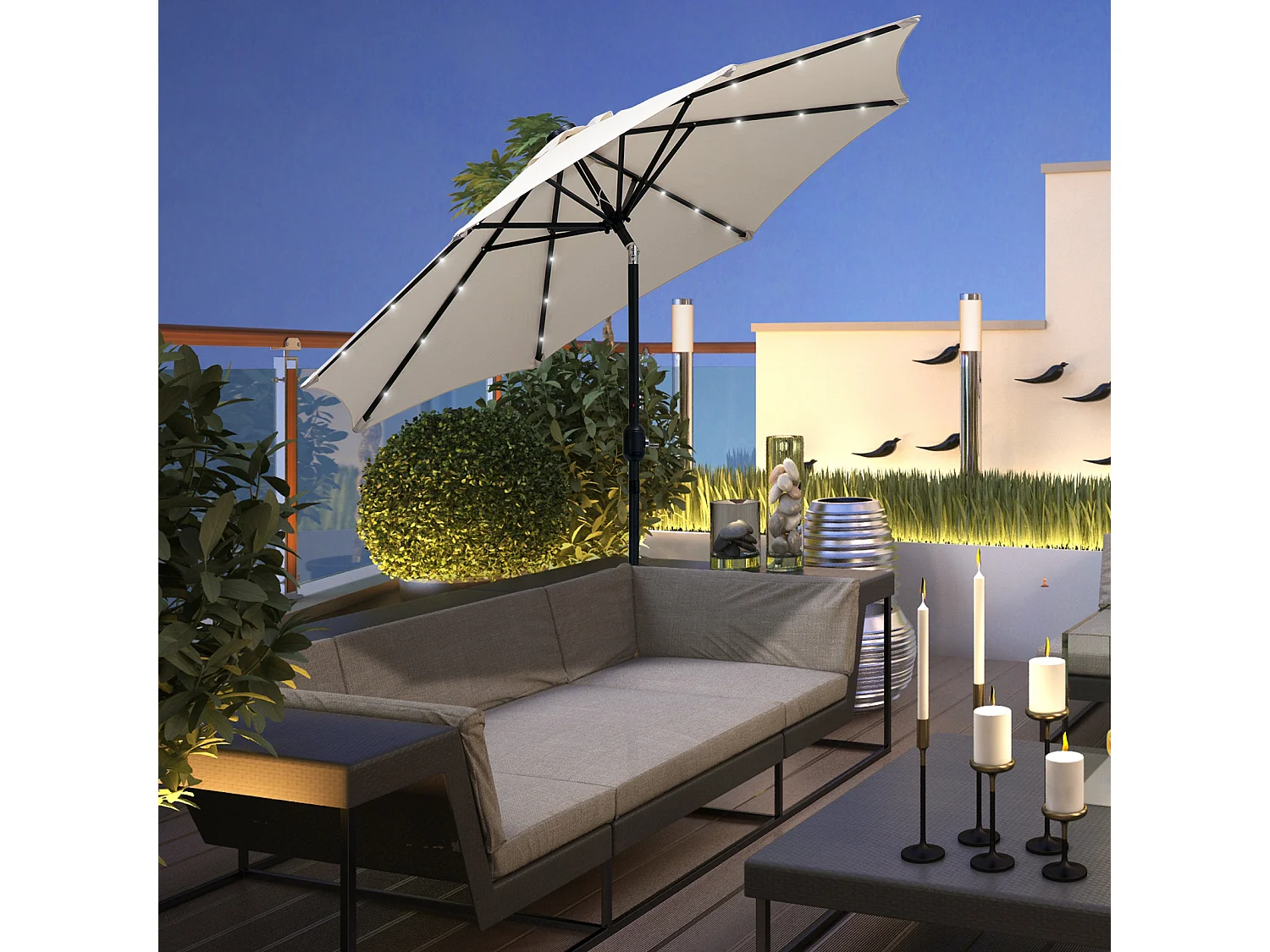 Sombrilla parasol crema 267x267x240 cm Outsunny