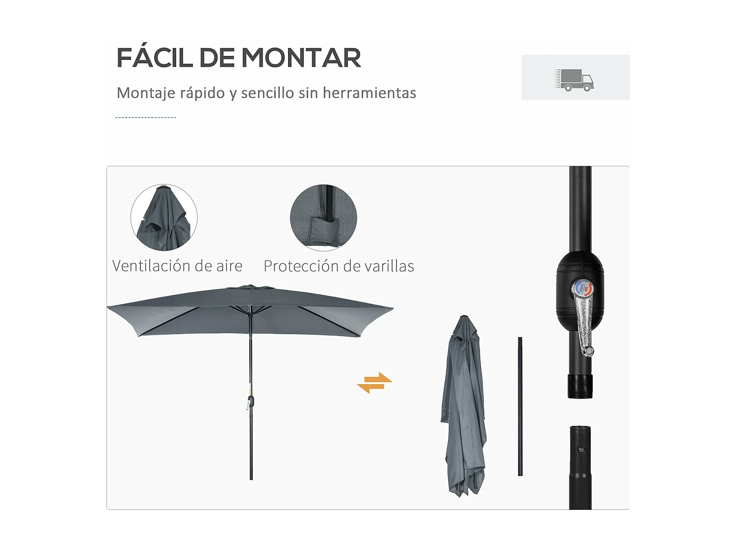 Sombrilla de jardín gris oscuro 195x295x240 cm Outsunny