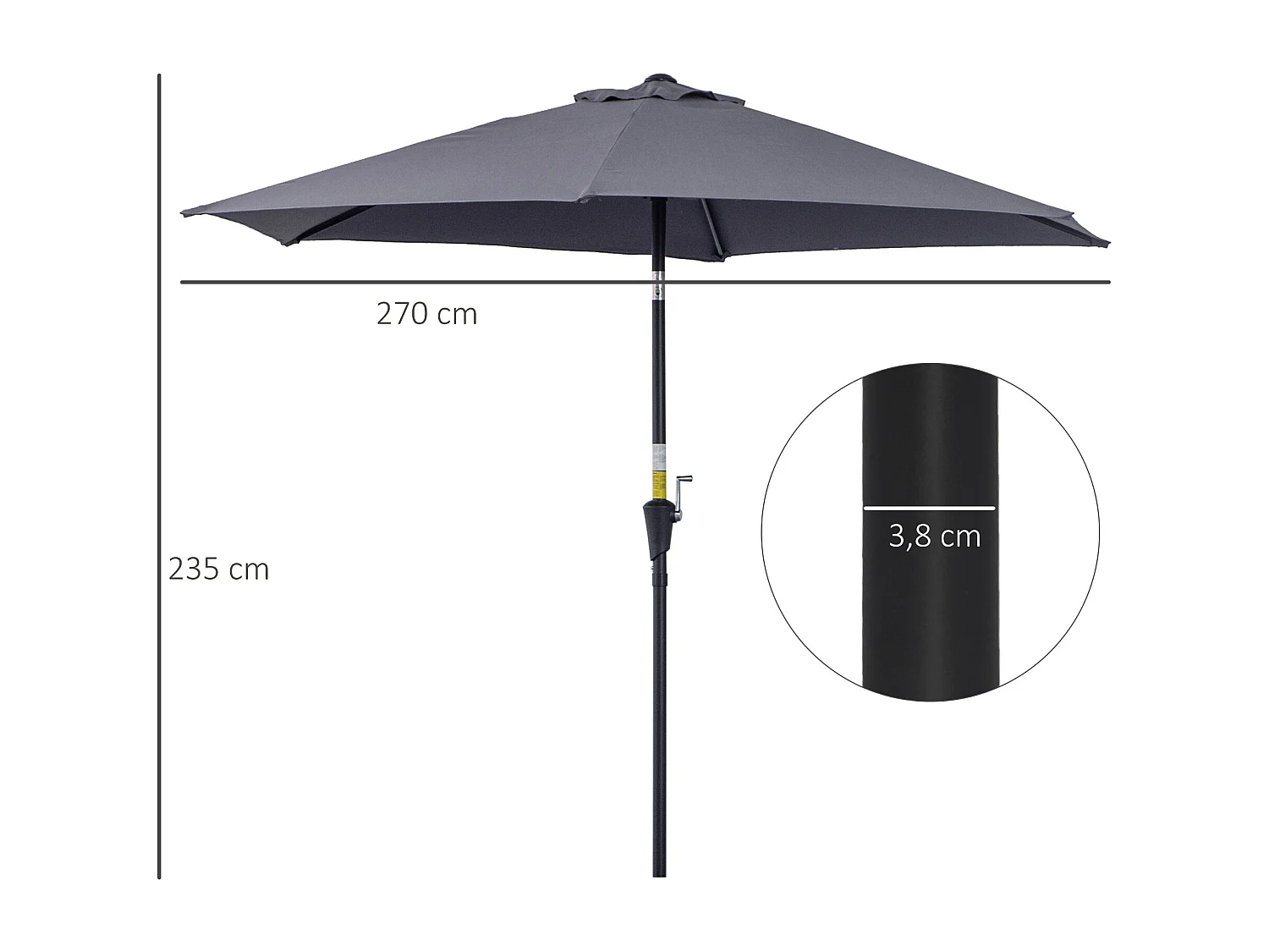 Sombrilla de jardín gris 270x270x235 cm Outsunny