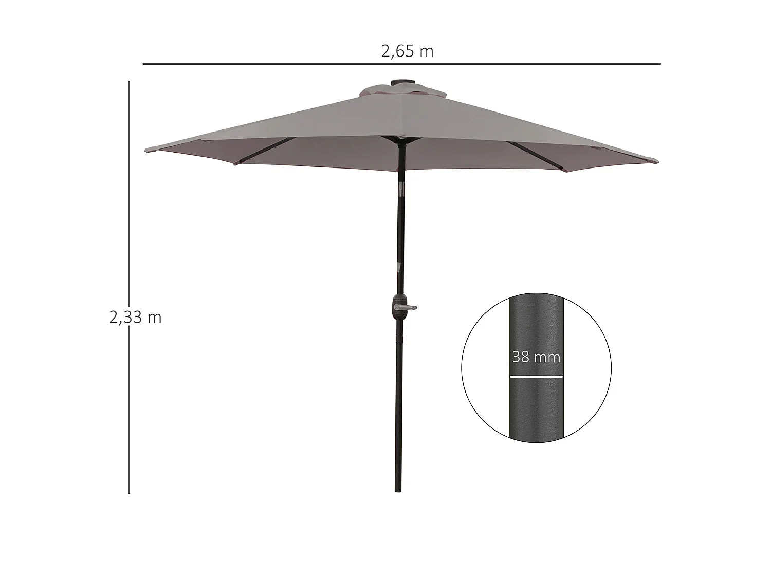 Sombrilla de jardín gris 265x265x233 cm Outsunny