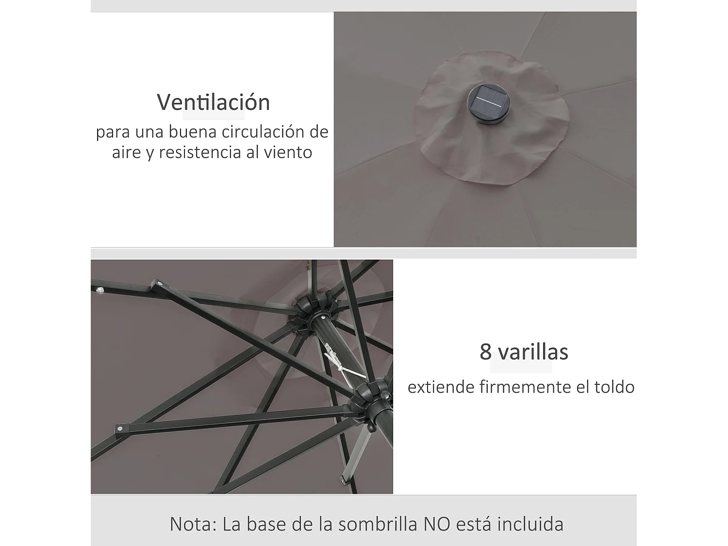 Sombrilla de jardín gris 265x265x233 cm Outsunny